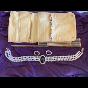 Vintage Faux Pearl/Rhinestone Necklace/Earring Set